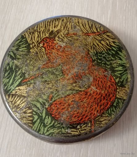 Коробка жестяная от халвы "Белочка". СССР.