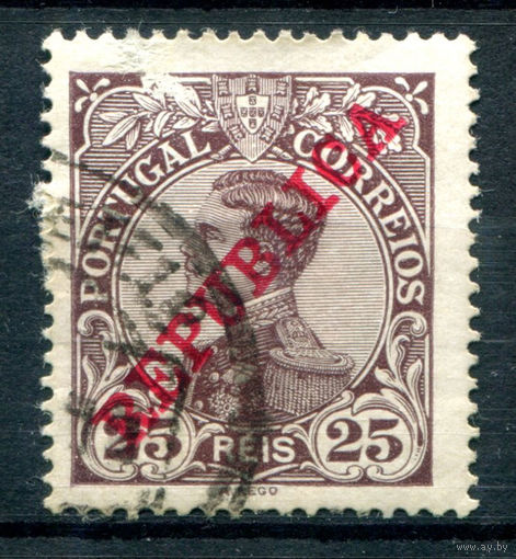 Португалия - 1910г. - Король Мануэл II, надпечатка Republica, 25 R - 1 марка - гашёная [Mi 173]. #1-Po-9-A-1