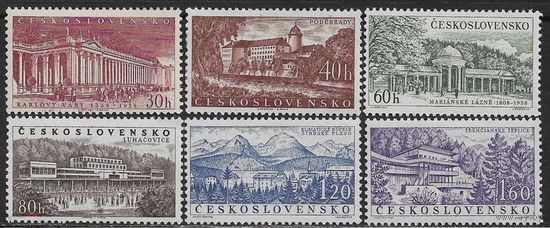 1958. Чехословакия. 1085-1090(Mi). Курорты Чехословакии. Архитектура  MNH **
