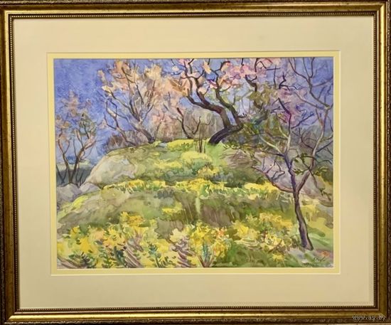 Доморад В.А "Весна в горах", 1987г., акварель. Размер 35,5х46,5 см.