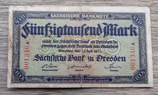 Werty71 Германия 50000 марок 1923 банкнота Саксонский банк в Дрездене
