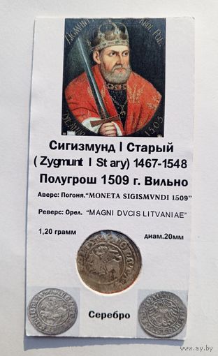 Полугрош 1509 г. Сигизмунд (Жигимонт) Старый. В холдере 5х10 см.