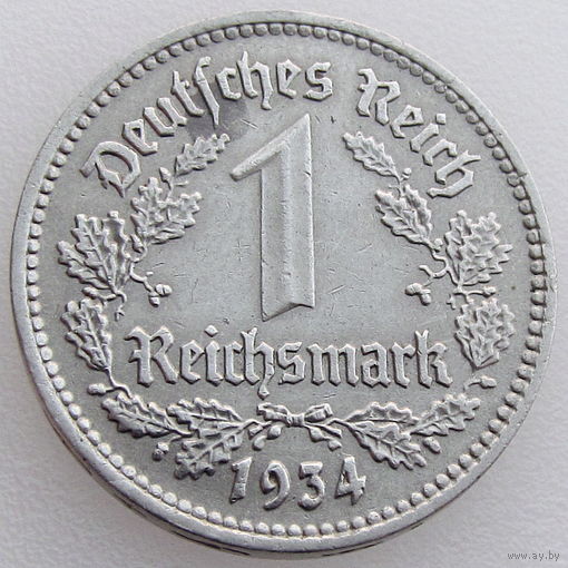 Германия, Третий рейх, 1 рейхсмарка 1934 года (А) м.д. Берлин, сост. AU, KM #78