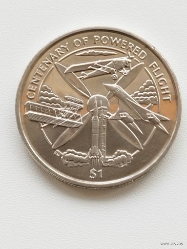 Британские Виргинские острова 1 доллар 2003 г. 100 лет силовому полёту