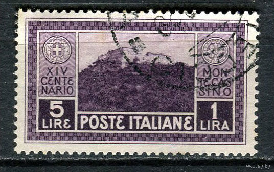 Королевство Италия - 1929 - Вид на аббатство Монтекассино 5L+1L - [Mi.323] - 1 марка. Гашеная.  (Лот 76EM)-T7P11
