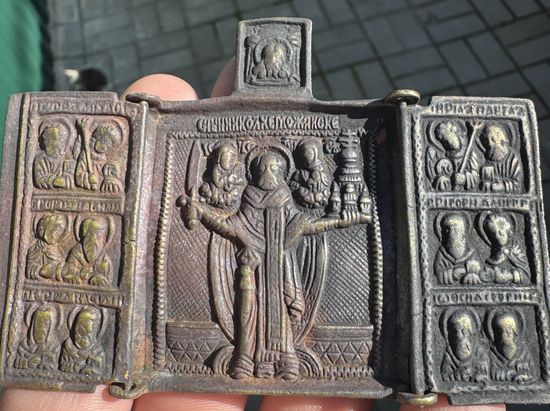 Складень старинный Святитель Никола Можайский с Избранными Святыми.