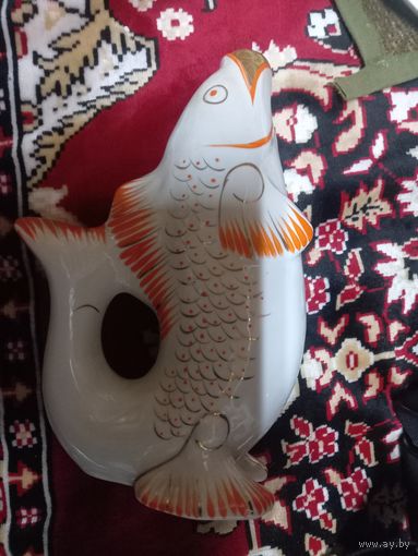 Коньячный набор Рыбки Полонский завод Графин с пробкой+3 стопки (1 со сколом)