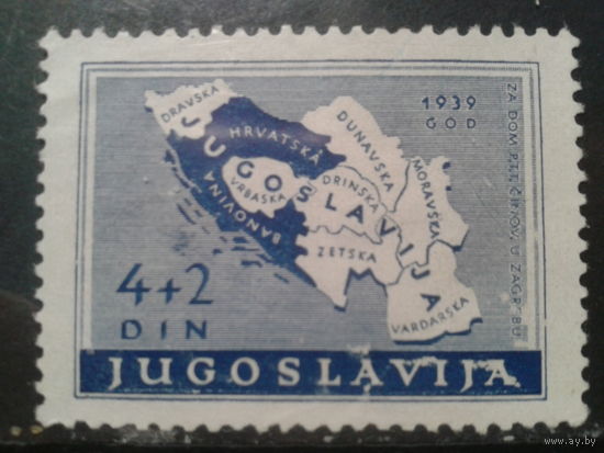 Югославия, 1940. Карта Югославии. Mi-4,0 евро гаш.