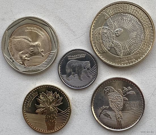 Колумбия 50, 100, 200, 500, 1000 песо 2023 г. Набор 5 монет