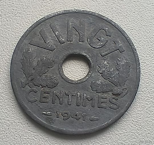 Франция 20 сантимов, 1941. "VINGT".  1-8-1