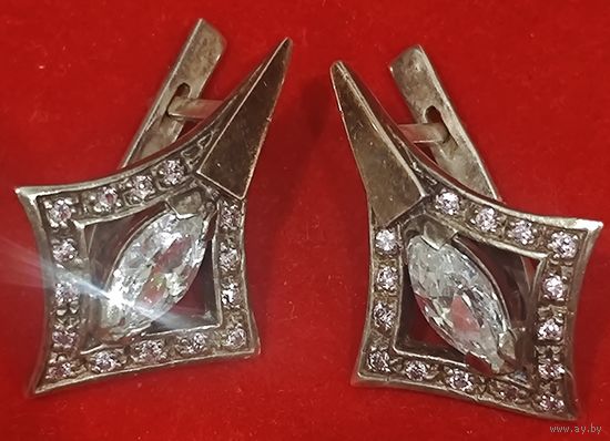 Серьги, серебро высокой пробы, вставка из золота. Полудрагоценные камни. Старый Киев. Сдержанный люкс