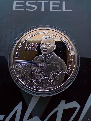 10 злотых 2009 года  180 лет центральному банку Польши не частая серебро пруф