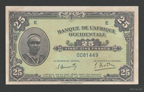 Французская западная африка 25 франков 1942 года. Тип P-30а. Состояние UNC!