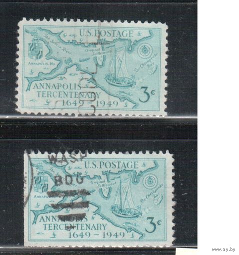 США-1949, (Мих.598), гаш. , Аннаполис, Карта, Корабль(одиночка),цена за 1 м на выбор