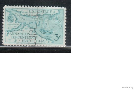 США-1949, (Мих.598), гаш. , Аннаполис, Карта, Корабль(одиночка),