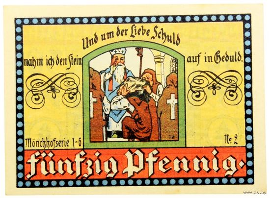 РАСПРОДАЖА!!! - ГЕРМАНИЯ Коммуна МАННЕБАХ (РЕЙНЛАНД-ПФАЛЬЦ) 50 пфеннигов 1921 год (первый сюжет) - UNC!