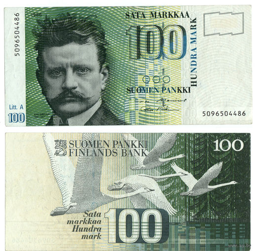 ФИНЛЯНДИЯ 100 Марок 1986 г., P-119(6) (Ян Сибелиус)