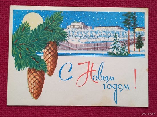 С Новым Годом! Белорусская открытка. Зеленов 1965 г. Чистая.