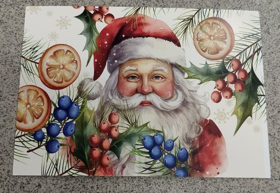 Открытка Дед Мороз , остролист, можжевельник, цитрусы. Чистая