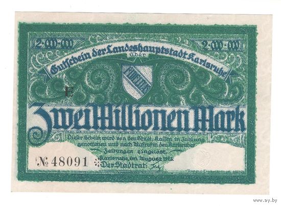 Германия Карлсруэ 2 000 000 марок 1923 года. Состояние XF+/aUNC!