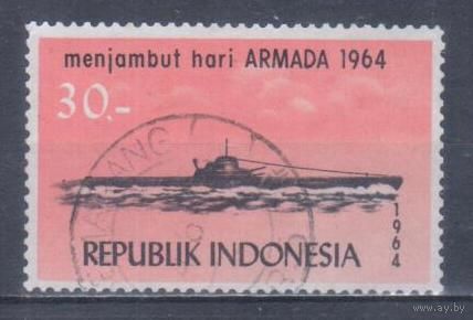[303] Индонезия 1964. Военно-морской флот.Корабли.Подводная лодка. Гашеная марка.