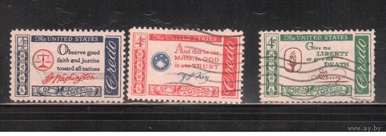 США-1960, (Мих.766-) , гаш. , Цитаты президентов, 3 марки