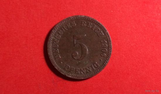 5 пфеннигов 1906 D. Германия. Нечастая!
