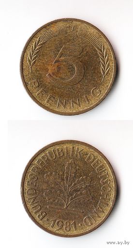 5 пфеннигов Германия 1981 года(J)