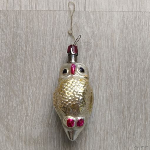 Ёлочная игрушка СССР "Сова". Стекло, винтаж.