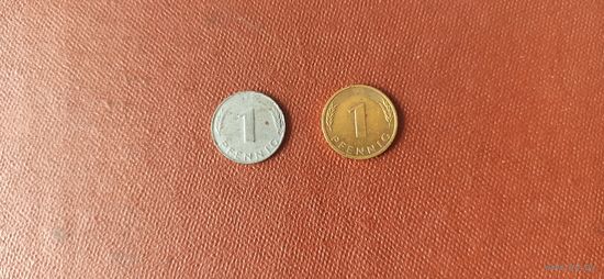 Монеты 1 пфенниг 1978 и 1982 Германия (брак?). Интересные!