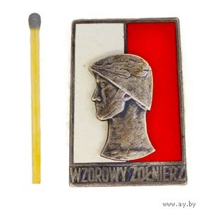 Польша. Знак Образцовый солдат периода 1961 - 1968 гг.  в серебре; Wzorowy zolnierz srebrnа;  30\42 мм