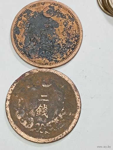 Япония 2 сен 1883 года . 2 шт.