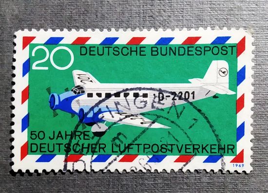 Марка Германия 1969 год 50 лет авиапочте