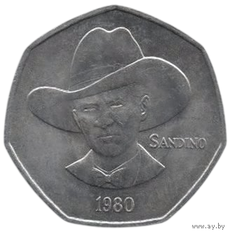 Республика Никарагуа. 5 кордоб 1980. UNC. Аугусто Сесар Сандино (Национальный герой Никарагуа). Нечастая.