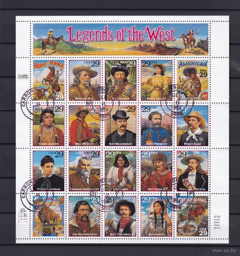 1.Us. США. Легенды Запада. 1994 г. Лист (189Х198mm). Mi.##2506-2525.