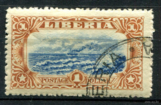 Либерия - 1918г. - ландшафты, фауна, местные мотивы, 1 $ - 1 марка - гашёная [Mi 163]. #4-W1-119-A-1