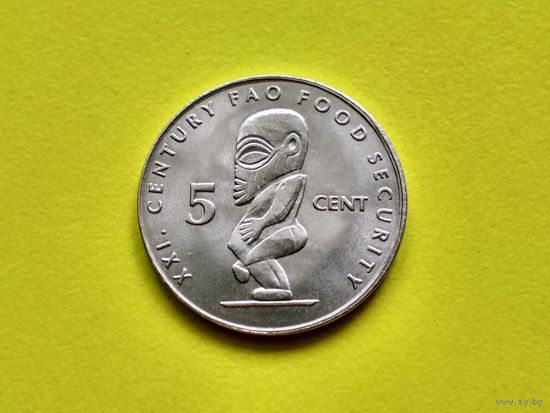 Острова Кука. 5 центов 2000 - ФАО. Брак, расколы штемпелей реверса и аверса (Елизавета II с восстанавливающей маской-плёнкой на лице). Торг.