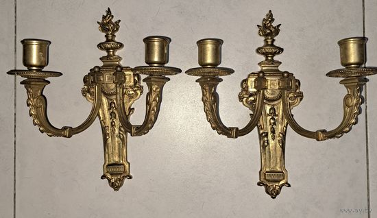 Настенные подсвечники.19 в. Франция Ампир. Бронза позолота.