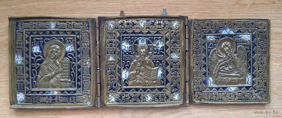 Складень Деисус Поясной, трёхстворчатый, эмали.