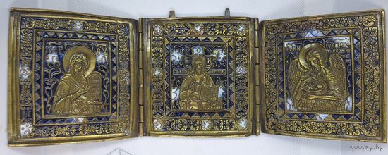 Складень Деисус Поясной, трёхстворчатый, эмали.