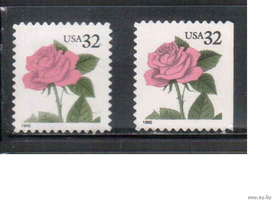 США-1995 (Мих.2571 BA+BD) , * (без клея) , Стандарт, Цветы, Роза ,(одиночка), 2 зубцовки