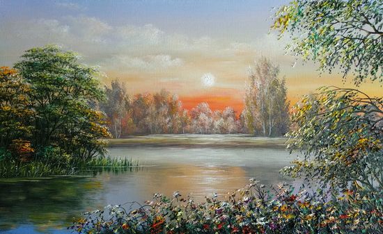 Картина маслом " Туман над водой"