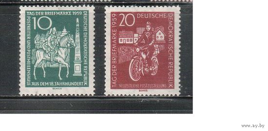 ГДР-1959,(Мих.735-736)  **  , Почта, Лошади, Мотоцикл  (полная серия)