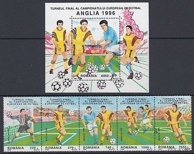Румыния 1996  Англия, Кубок европейских чемпионов, футбол, MNH сер + блок