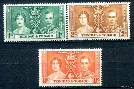 Британские колонии - Тринидад и Тобаго - 1937г. - коронация короля Георга VI и королевы Елизаветы - 3 марки - полная серия, MLH, MNH [Mi 128-130]. #2-Bc-64-A-1