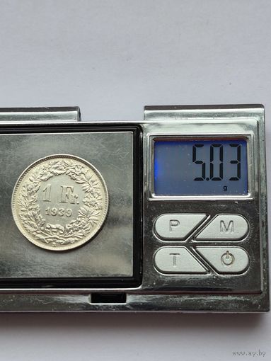 1 франк 1939 года. Швейцария, Швейцарская конфедерация (1917 - 1967). Серебро 835. Монета не чищена. H45622.