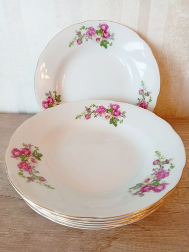 Тарелки Япония глубокие для первых блюд 23 см 6 шт. Фарфор. Цена за всё!