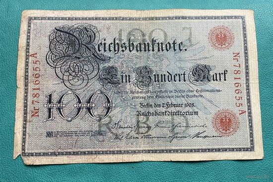 Германия 100 марок 1908 год / номер красный