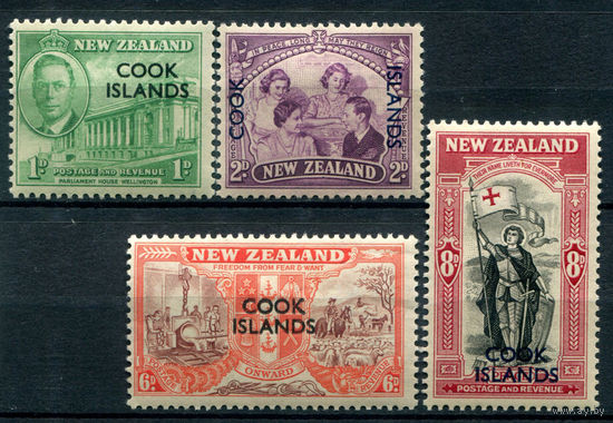 Британские колонии - Острова Кука - 1946г. - ландшафты, известные люди, надпечатка cook islands - 4 марки - полная серия, MLH, MH [Mi 74-77]. #3-WB-92-A-1