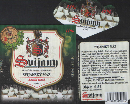 Пивная этикетка. Svijany - Чехия